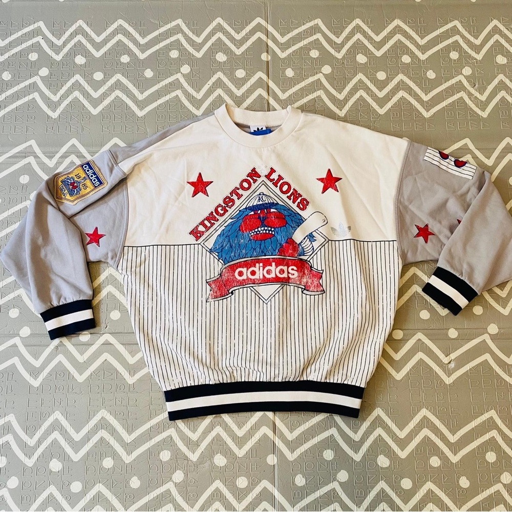 Adidas vintage retro y2k funky graphic 90s oversized sweater sweatshirt S (read)